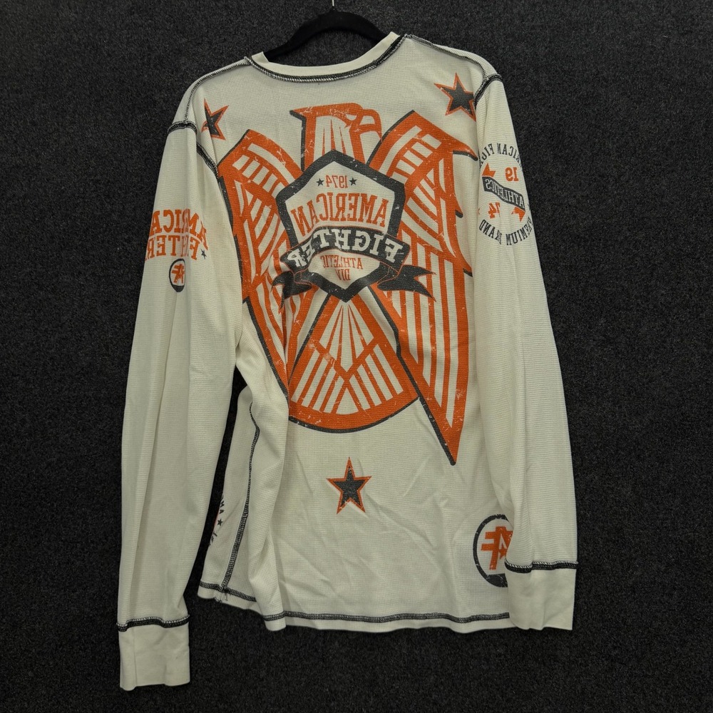 American Fighter Mens Thermal Shirt Long Sleeve Waffle Knit Reverse White Orange